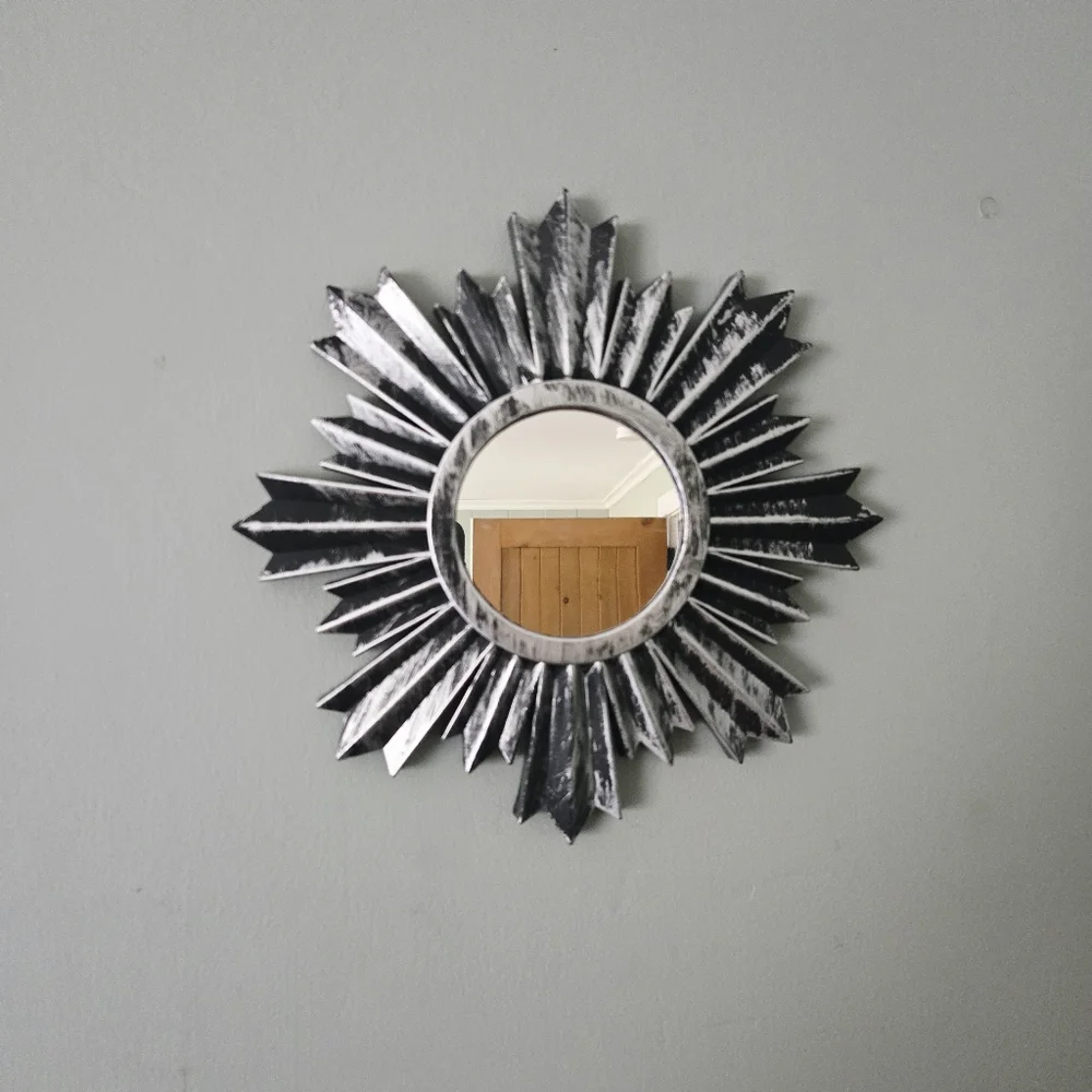 Silver & Black Geometric Sun Modern Mirror